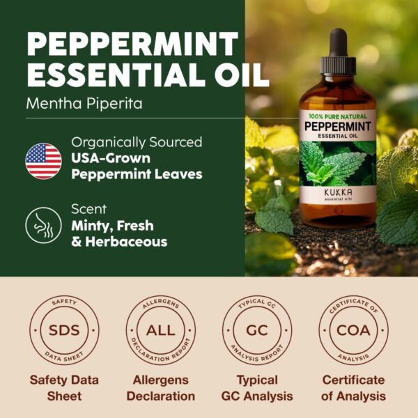 Kukka Peppermint Oil - Huge 4 Fl Oz - 100% Pure Natural Peppermint Essential Oil to Invigorate & Awaken Your Senses - Experience Strong Refreshing & Cooling Mint Oil for Skin Hair & Soap Making Scent - Image 7