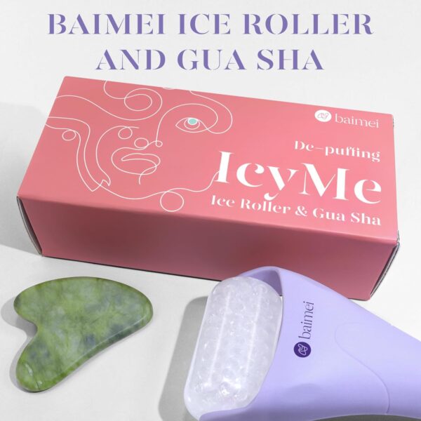 BAIMEI Cryotherapy Ice Roller and Gua Sha Facial Tools Reduces Puffiness Migraine Pain Relief, Skin Care Tools for Face Massager Self Care Gift for Men Women - Purple - Image 7