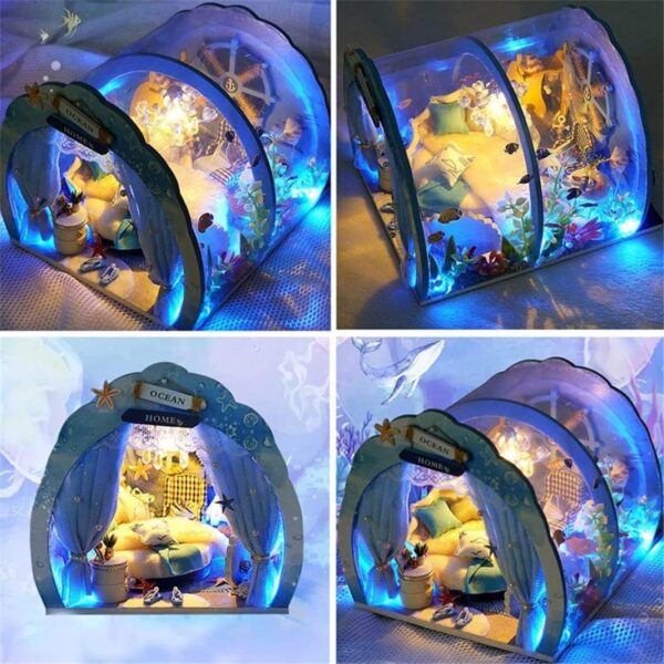 Ocean Tunnel Dollhouse with Furniture LED Light Kit DIY Miniature Wooden Dolls House Romantic Art Hand Craft Kid Christmas Birthday Gift , 1 - Image 4