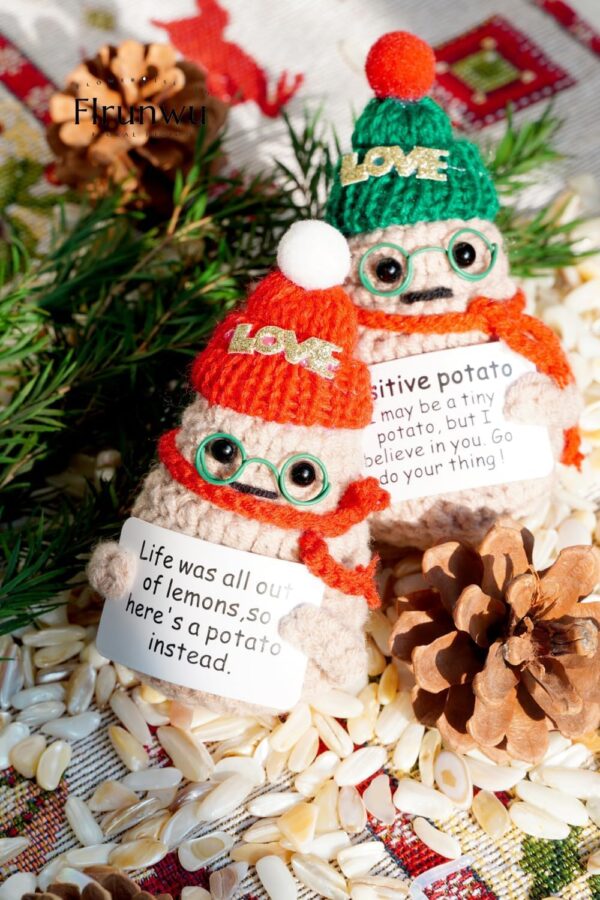 2 PCS Funny Positive Christmas Potato Crochet Gifts Knitting for Handmade Emotional Support Party Decoration Cute Plush Friendship Gift for Christmas - Image 5