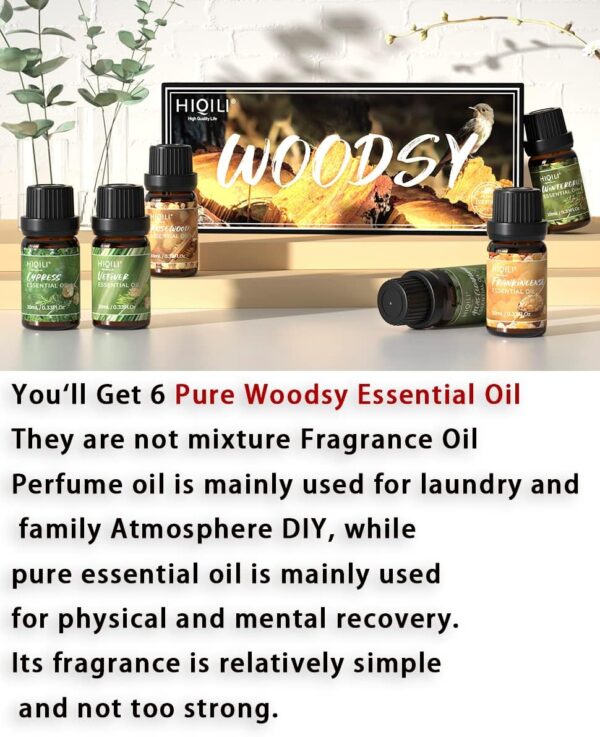 HIQILI 100% Pure Woodsy Essential Oil Set, 6x10ml, Cedarwood, Wintergreen, Frankincense, Vetiver, Rosewood, Cypress - Aromatherapy, Massage, Skin Beauty, Perfume, Gifts - Image 4