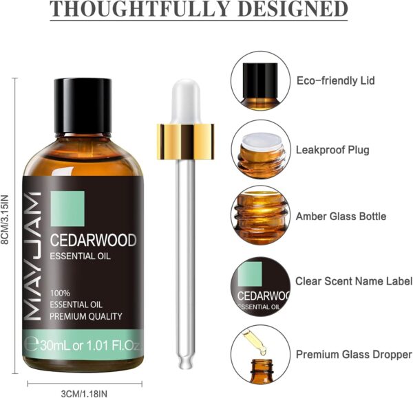 Cedarwood Essential Oil 1.01fl.oz/30ML, MAYJAM Premium Cedarwood Oil for Massage, Diffuser, Candle Making, DIY Soap, Long Lasting Scents - Image 7