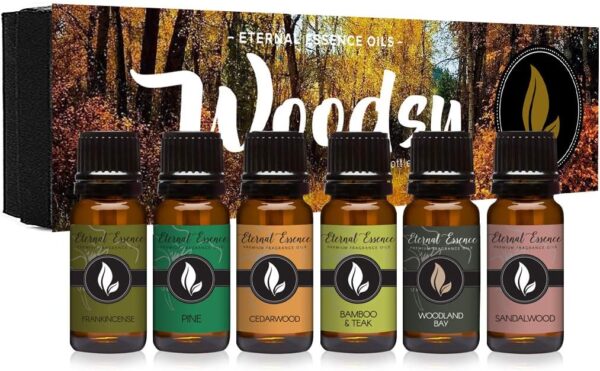 Eternal Essence Oils Woodsy Premium Fragrance Oils Set - Including Pine, Cedar Wood, Sandalwood, Bamboo & Teak, Woodland Bay and Frankincense - Rustic and Woody Scented Oils (6 Pack) - Image 2