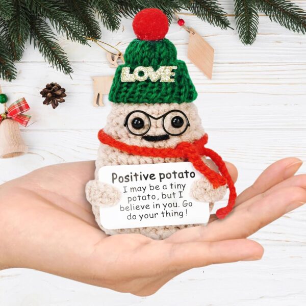 2 PCS Funny Positive Christmas Potato Crochet Gifts Knitting for Handmade Emotional Support Party Decoration Cute Plush Friendship Gift for Christmas - Image 4