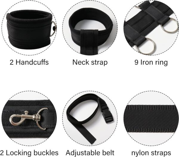 BDSM Bondage Kit Adult Restraints Sex Toys, Neck to Wrist Adjustable Bondage Gear & Accessories, Behind Back Handcuffs Collar with Blindfold Bed Straps Restraints Sex Ropes Sweater C9 - Image 5