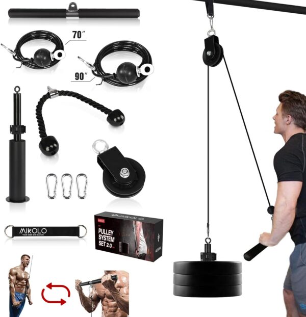 Mikolo Fitness LAT and Lift Pulley System, Dual Cable Machine(70'' and 90'') with Upgraded Loading Pin for Triceps Pull Down, Biceps Curl, Back, Forearm, Shoulder-Home Gym Equipment(Patent) - Image 2