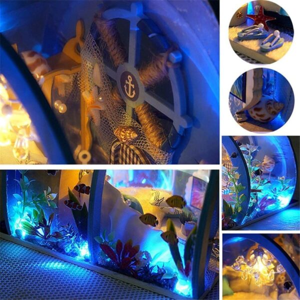 Ocean Tunnel Dollhouse with Furniture LED Light Kit DIY Miniature Wooden Dolls House Romantic Art Hand Craft Kid Christmas Birthday Gift , 1 - Image 5