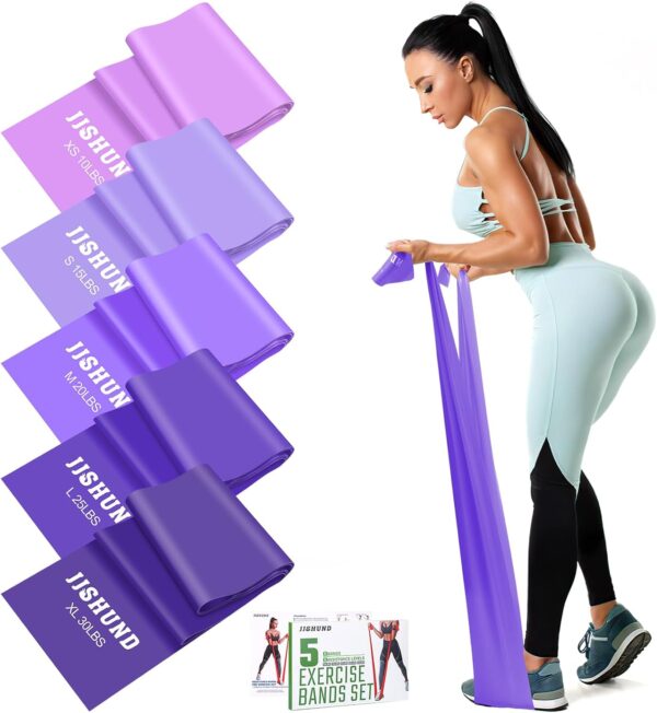 Resistance Bands Set, 5 Pcs Exercise Bands Elastic Stretch Bands for Yoga Pilates Fitness Stretching Strength Training, Workout Bands for Home Gym - Image 2