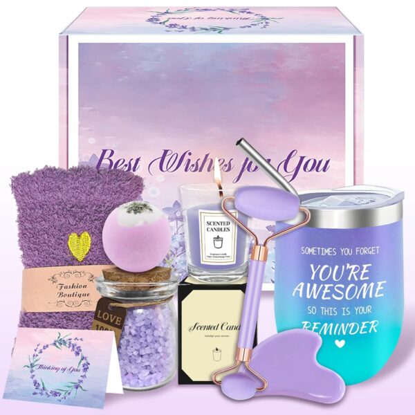 Birthday Gifts for Women, Unique Self Care Gifts for Women, Care Package for Women with Gua Sha Facial Tools, Candle, 12 Oz Tumbler, Self Care Baskets Gifts for Mom, Sisters, Girlfriends - Image 2