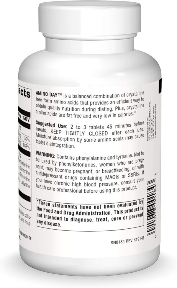 Source Naturals Amino Day - 20 Free Form Amino Acids Supports Quality Dieting During Nutrition - 120 Tablets - Image 3