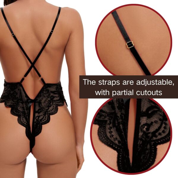 Women One Piece Lingerie Lace Bodysuit Deep V sexy Teddy Lingerie - Image 4