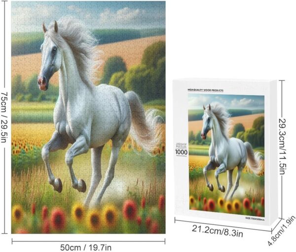 1000 Piece Puzzles White Thoroughbred Horse Galloping Brain Teaser for Adults,Educational Developmental Toys & Games,Building Kit Activities to Encourage Creative Play Christmas - Image 3