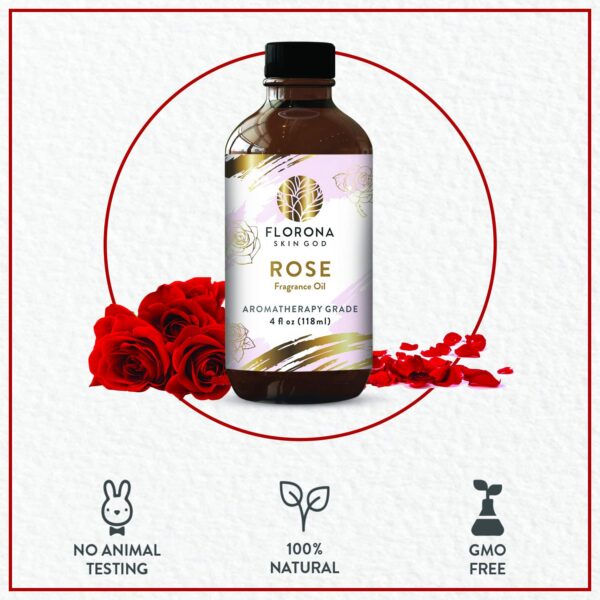 Florona Rose Premium Quality Fragrance Oil - 4 fl oz- 100% Pure & Natural Organic Rose Oil Essential Oil, Rose Aromatherapy Oil for Diffuser, Bath, Rose Massage Oils - Image 5