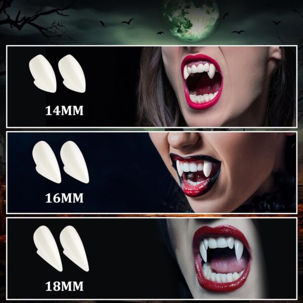 Vampire Teeth Fangs for Adults with Upgraded Reusable Adhesive, Halloween Fake Fangs Accessories Cosplay Party Favors Props Supplies Decorations(3 Sizes) - Image 5