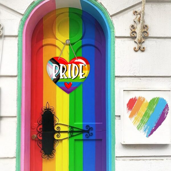 Deroro Pride Rainbow Love Heart Front Door Sign, LGBTQ Wood Door Hanger Pride Month Outdoor Outside Porch Decor, Gay Lesbian Bisexual Pansexual Wooden Wreath Indoor Wall Hanging Decoration - Image 5