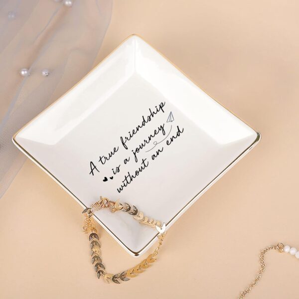 A True Friendship is a Journey Without an end Ceramic Trinket Tray, Jewelry Dish - Birthday Gifts for Friends Female - Women Jewelry Tray for Friend, Long Distance Friendship Gifts - Image 3