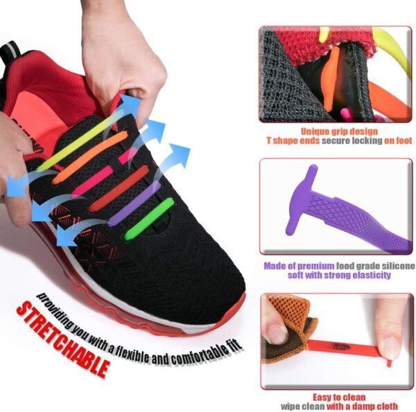 HOMAR No Tie Shoelaces for Kids and Adults Stretch Silicone Elastic No Tie Shoe Laces - Image 4