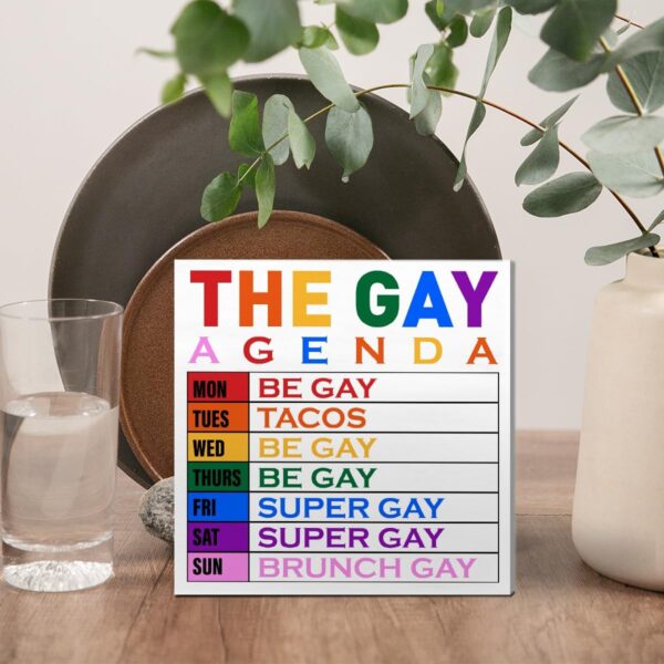 LGBT Decor Wooden Box Sign, LGBT Rainbow Pride Desk Decor for Room Home Office, LGBTQ Lesbian Gay Queer Decoration LGBT Pride Month Gifts for Men Women, The Gay Agenda - Image 6