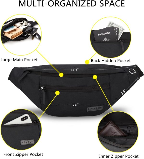 MAXTOP Large Crossbody Fanny Pack with 4-Zipper Pockets,Gifts for Enjoy Sports Festival Workout Traveling Running Casual Hands-Free Wallets Waist Pack Phone Bag Carrying All Phones - Image 4