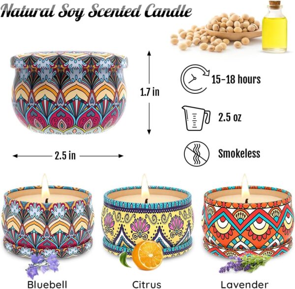 3 Packs Scented Candles Set, Soy Wax Stress Relief Aromatherapy Candles, Relaxation Gift Baskets for Women, Great Gift Ideal for Thanksgiving Christmas House Warming and Birthday - Image 7