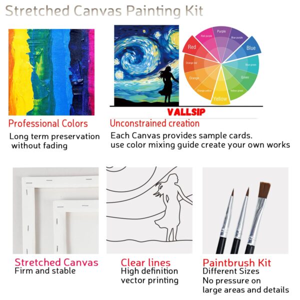 2 Pack Paint and Sip Canvas Painting Kit Pre Drawn Canvas for Painting for adults Stretched Canvas Couples Games Date Night Romantic Starry Night Anniversary Gifts Couple Paint Party 8X10 - Image 3