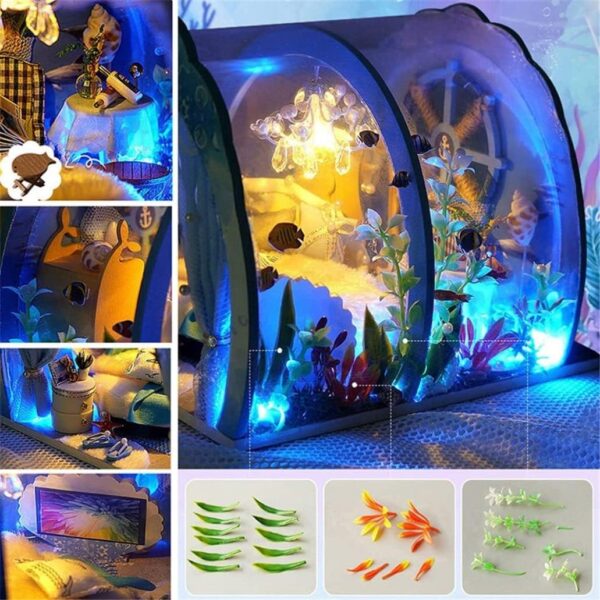 Ocean Tunnel Dollhouse with Furniture LED Light Kit DIY Miniature Wooden Dolls House Romantic Art Hand Craft Kid Christmas Birthday Gift , 1 - Image 6