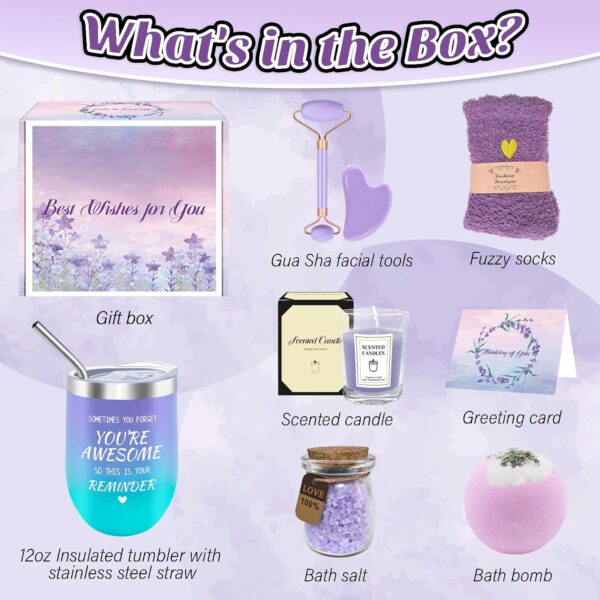 Birthday Gifts for Women, Unique Self Care Gifts for Women, Care Package for Women with Gua Sha Facial Tools, Candle, 12 Oz Tumbler, Self Care Baskets Gifts for Mom, Sisters, Girlfriends - Image 3