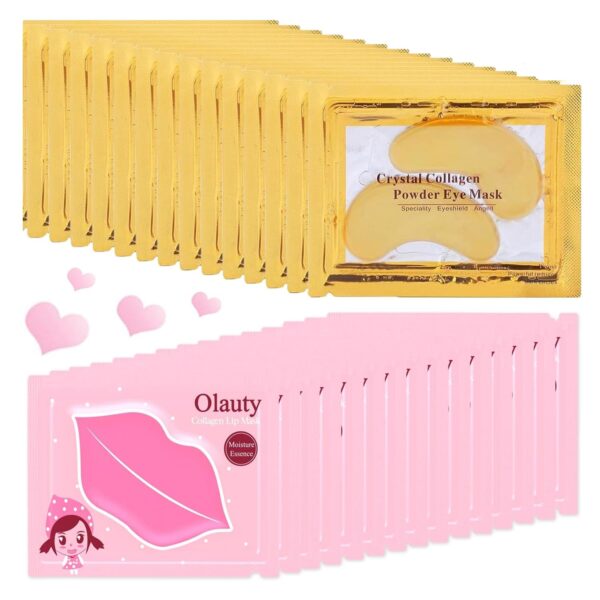 30 Pairs Lip Masks & 24K Gold Eye Masks, Crystal Collagen Eye Patches for Puffy Eyes, Moisturizing & Reduce Wrinkles, Lip Care & Under Eye Mask for Dark Circles and Puffiness - Image 2