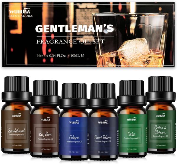 Essential Oils Set, Men Scents Fragrance Oil Essential Oils for Diffuser, Massage, Soap & Candle Making Scents - Sandalwood, Cedar, Cologne, Sweet Tobacco, Rum, Cedar & Vetiver Oils, 6x10ml - Image 2