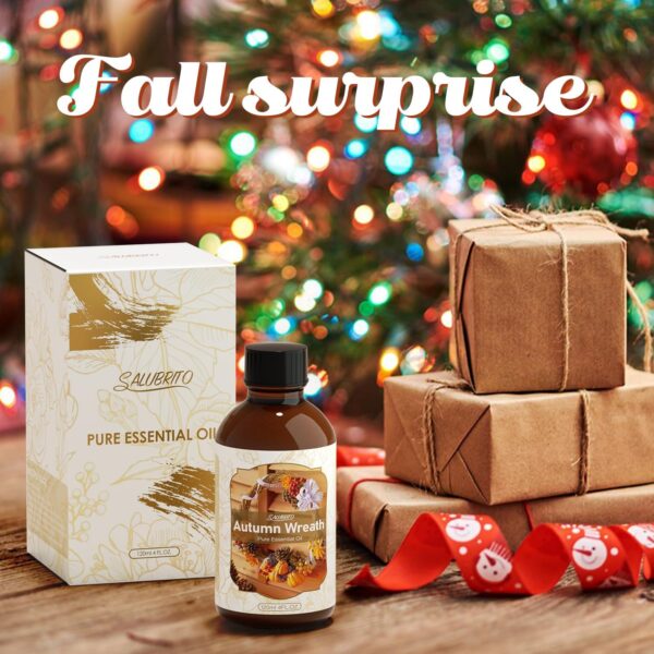 SALUBRITO Fall Essential Oil 4 Fl.Oz (120ml) - Autumn Wreaths Fragrance Oil, Strong Scented Autumn Scented Oil for Diffuser, Candle, Soap Making, Massage, Pine Needle Oil, Patchouli Oil - Image 6