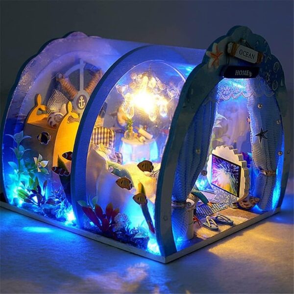 Ocean Tunnel Dollhouse with Furniture LED Light Kit DIY Miniature Wooden Dolls House Romantic Art Hand Craft Kid Christmas Birthday Gift , 1 - Image 7