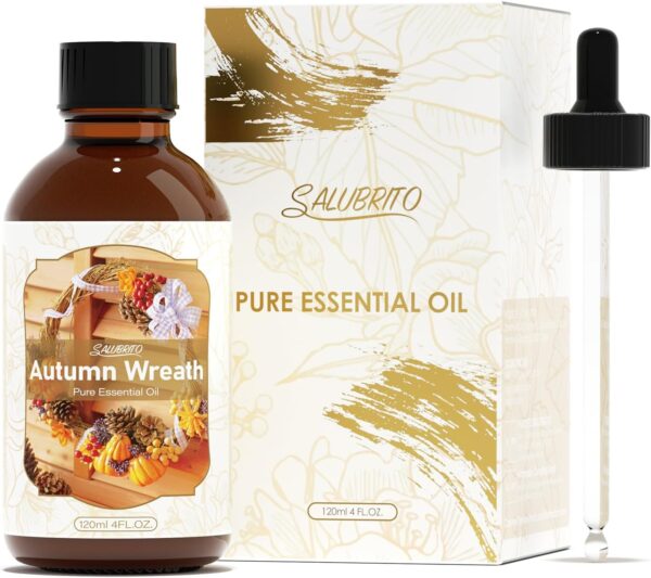 SALUBRITO Fall Essential Oil 4 Fl.Oz (120ml) - Autumn Wreaths Fragrance Oil, Strong Scented Autumn Scented Oil for Diffuser, Candle, Soap Making, Massage, Pine Needle Oil, Patchouli Oil - Image 2