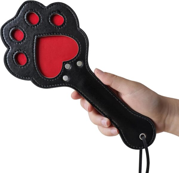 Sexual Abuse Hand Slap with Heart Shaped Cat Claw, Black Leather Spanking Paddle for Couples to Enhance Feelings SM Conditioning Stimulation Games - Image 4