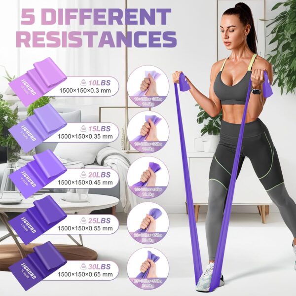 Resistance Bands Set, 5 Pcs Exercise Bands Elastic Stretch Bands for Yoga Pilates Fitness Stretching Strength Training, Workout Bands for Home Gym - Image 3