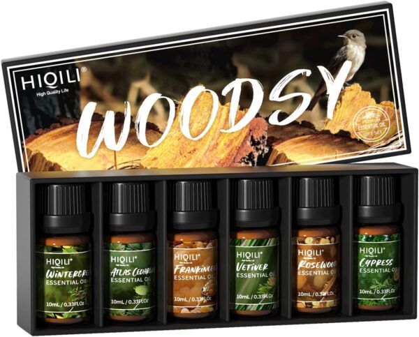 HIQILI 100% Pure Woodsy Essential Oil Set, 6x10ml, Cedarwood, Wintergreen, Frankincense, Vetiver, Rosewood, Cypress - Aromatherapy, Massage, Skin Beauty, Perfume, Gifts - Image 2