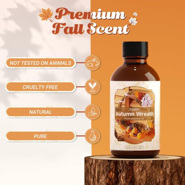 SALUBRITO Fall Essential Oil 4 Fl.Oz (120ml) - Autumn Wreaths Fragrance Oil, Strong Scented Autumn Scented Oil for Diffuser, Candle, Soap Making, Massage, Pine Needle Oil, Patchouli Oil - Image 4