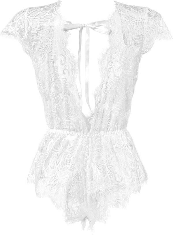 Anyou Womens Lingerie V-Neck Lace Bodysuit Mini Babydoll Featuring Plunging Eyelash Size XS-XXL - Image 7