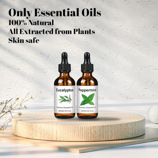 Essential Oils Set - Natural Pure Essential Oils for Diffuser for Home - Eucalyptus, Peppermint, 60mlx2 - Air Freshening, Humidifiers - Aromatherapy Oils for Massage, Candle&Soap Making, Laundry - Image 3