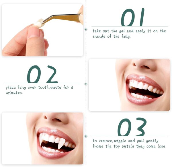 Zhanmai 4 Pairs Vampire Fangs Fake with Adhesive Halloween Cosplay Props White Horror False Teeth Party Favors Accessories - Image 7