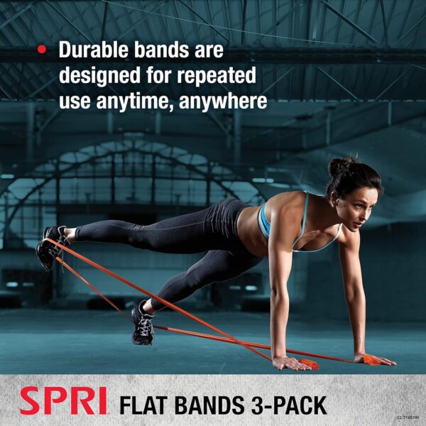 SPRI Flat Bands 3-Pack - Resistance Band Kit Set with 3 Levels of Resistance - Exercise Bands for Strength Training, Flexibility, & Body Workout - Versatile Fitness Tool - Light, Medium, and Heavy - Image 5