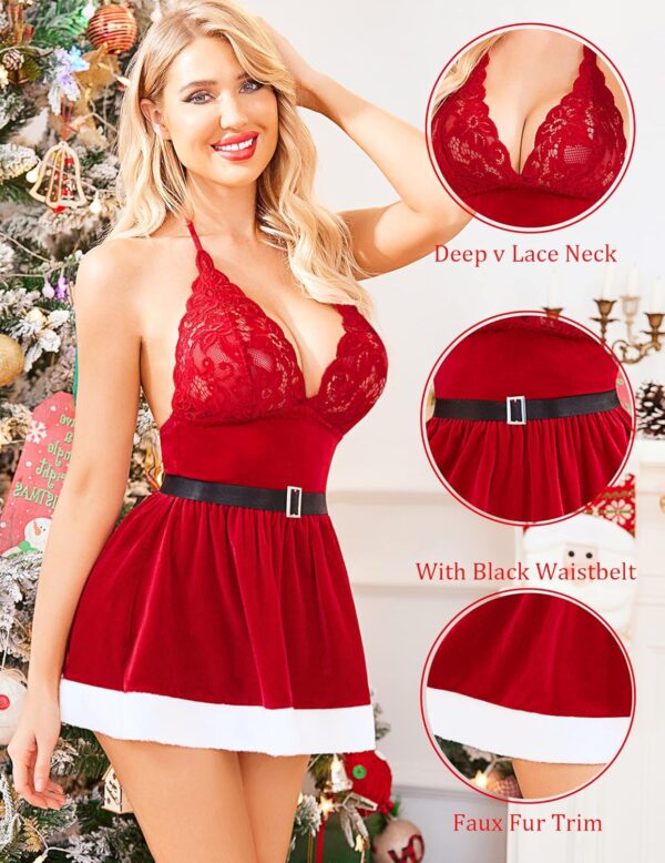 Avidlove Christmas Lingerie for Women Santa Lingerie Set Sexy Babydoll Chemise Velvet Naughty Lingerie Dress S-XXL - Image 4