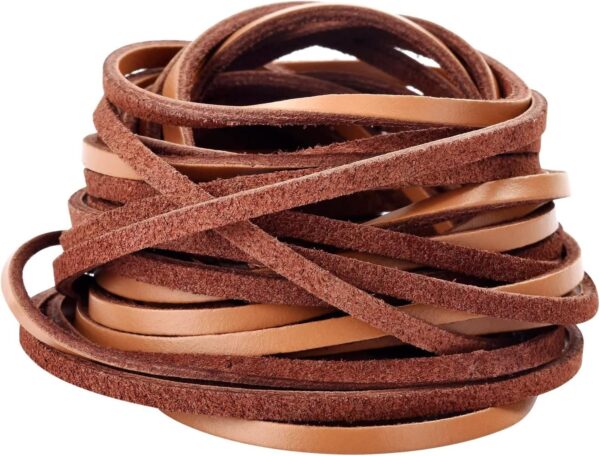 TeeLiy 3mm Flat Genuine Leather Cord, Strip Cord Braiding String Tan for Jewelry Making, Leather Shoe Lace, Arts & Crafts (Tan_3MM_5Yards) - Image 2