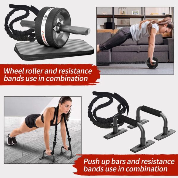 Ab Rollers Wheel Kit, Exercise Wheel Core Strength Training Abdominal Roller Set with Push Up Bars, Resistance Bands, Knee Mat Home Gym Fitness Equipment for Abs Workout - Image 6