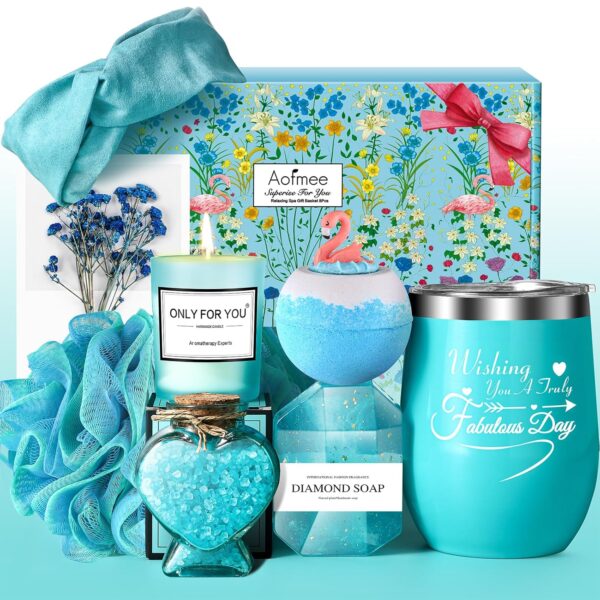 Birthday Gifts for Women, Spa Gift Baskets for Women Mom Her Wife Best Friends Girlfriend Teen Girls Sister Teacher Nurse, Unique Blue Self Care Relaxing Gifts for Christmas Valentines Mothers Day - Image 2