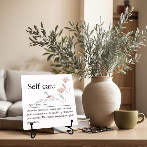 Funny Spa Decor, Self-care Sign with Stand, Cute Desk Decor, Inspirational Gifts for Women Men, Family Friends Colleagues, Funny Wooden Signs for Office Desk Accessories-C06 - Image 5