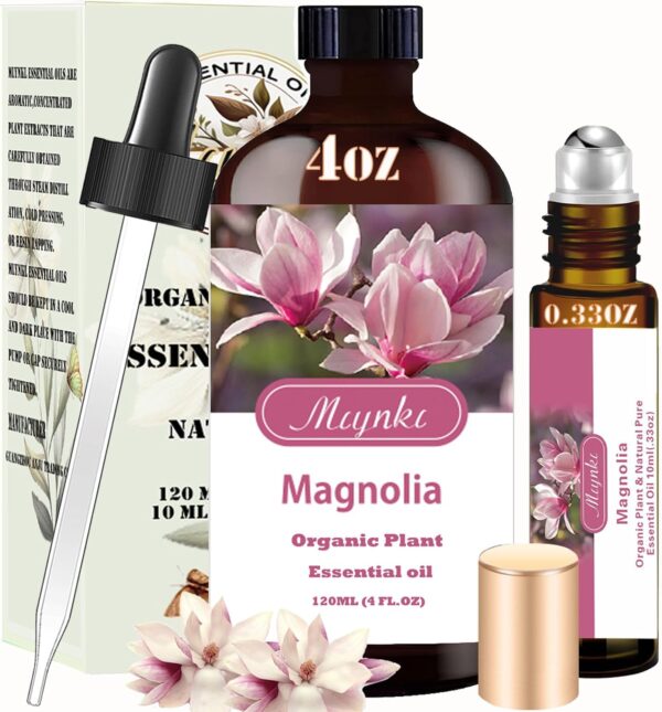 Magnolia Essential Oil - Magnolia Oil 4 Fl Oz & Magnolia Essential Oil Roll On 10ML Essential Oil Set for Humidifier Home Fragrance Bath Cleaning Massage Yoga Candle Making DIY Soap Perfume - Image 2