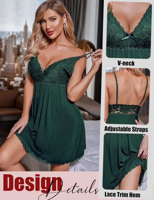 Avidlove Women Nightgown Sexy Sleepwear Lace Chemise V-neck Modal Babydoll Lounge Dress - Image 4