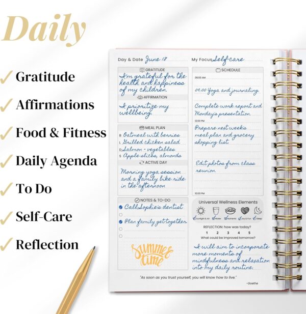 Life & Apples Wellness Planner Pro for Healthy Living - with Agenda, Food Journal, Gratitude, Fitness and Self-Care - Track Weight Loss Diet, Physical and Mental Health Goals - Undated, Rose Gold - Image 4