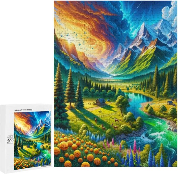 500 Piece Puzzles Landscape Forest Mountains River Lake & Flowers Brain Teaser for Adults,Educational Developmental Toys & Games,Building Kit Activities to Encourage Creative Play Christmas - Image 2