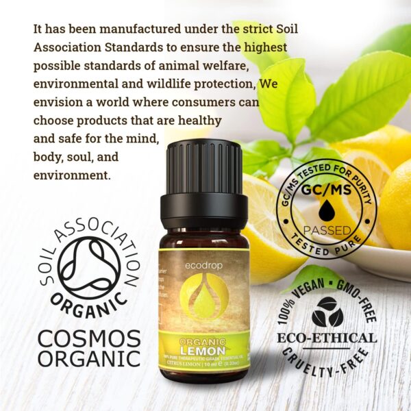 Ecodrop Pure Lemon Essential Oil - 0.34 Oz | 100% Natural Therapeutic Grade Italian Citrus Limon Oil | Aromatherapy Massage, Diffuser, Bath & Candle Oil for Clear Skin & Hair Growth | Organic - Image 5